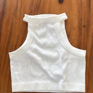 White Ribbed Sleeveless Crop Top